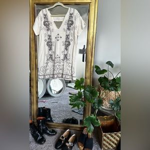 Free people linen beaded mini shift dress